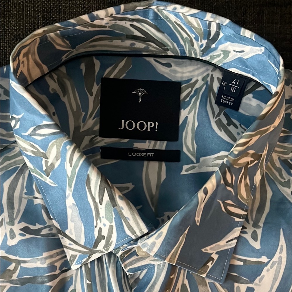 Men's Casual Blue Leaf Print Shirt